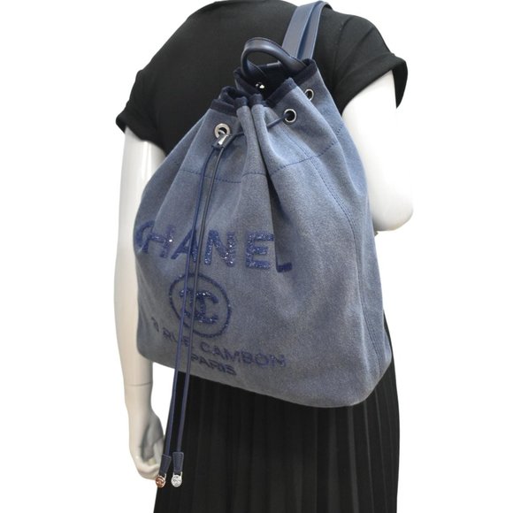 CHANEL  Deauville Large Denim Backpack Blue main image 9